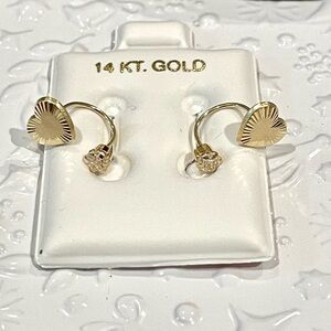 14 KT Gold Telephone Heart Hoop Earrings with 3 mm Cz Stamping Setting screw